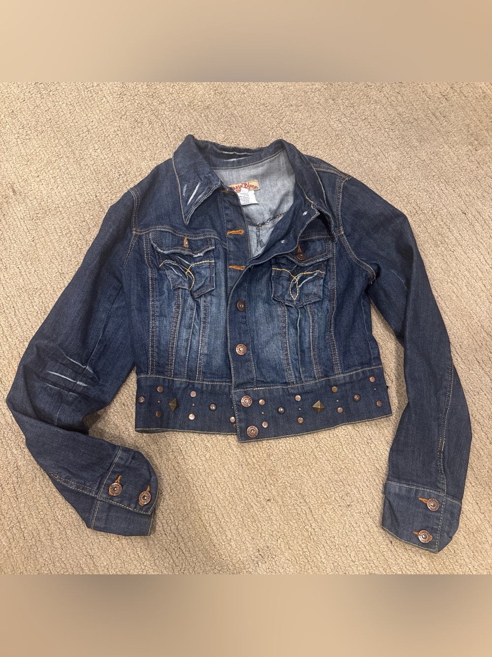 Paris Blues Dark Blue Studded Cropped Denim Jacket